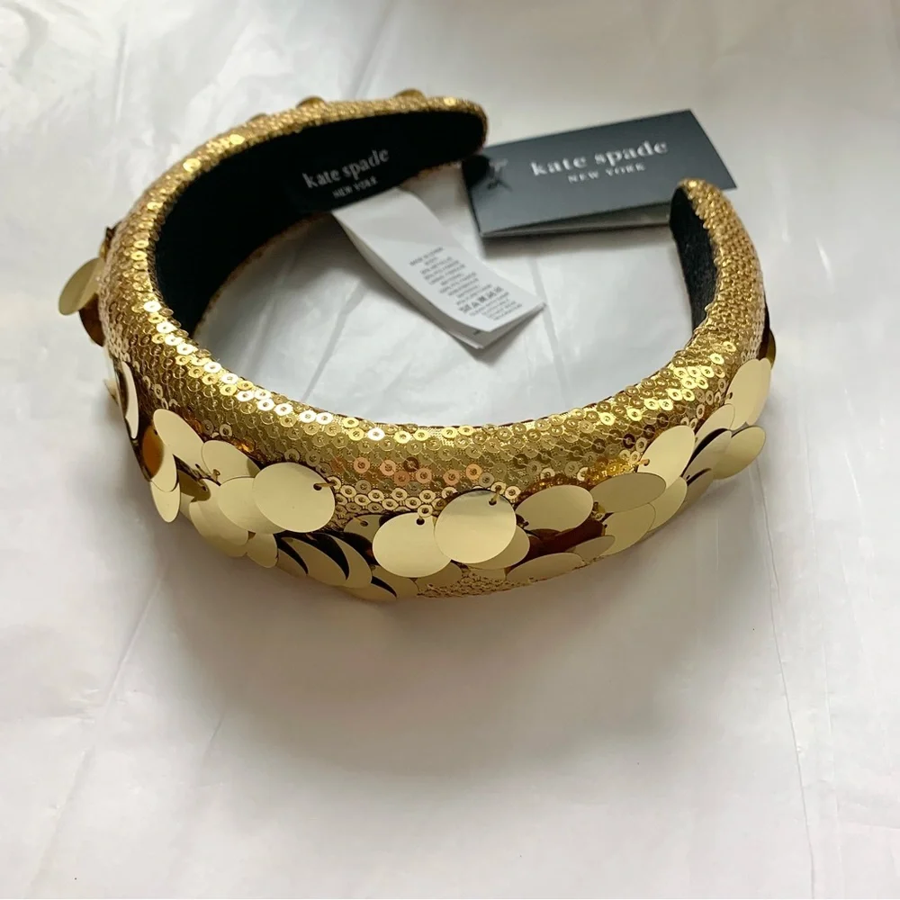 NEW Kate Spade Gold Lamé Sequin Embellished Headband O/S NWT